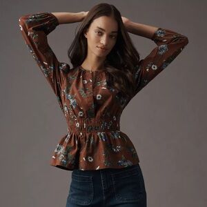 Anthropologie The Somerset Blouse Brown Floral Top Size M